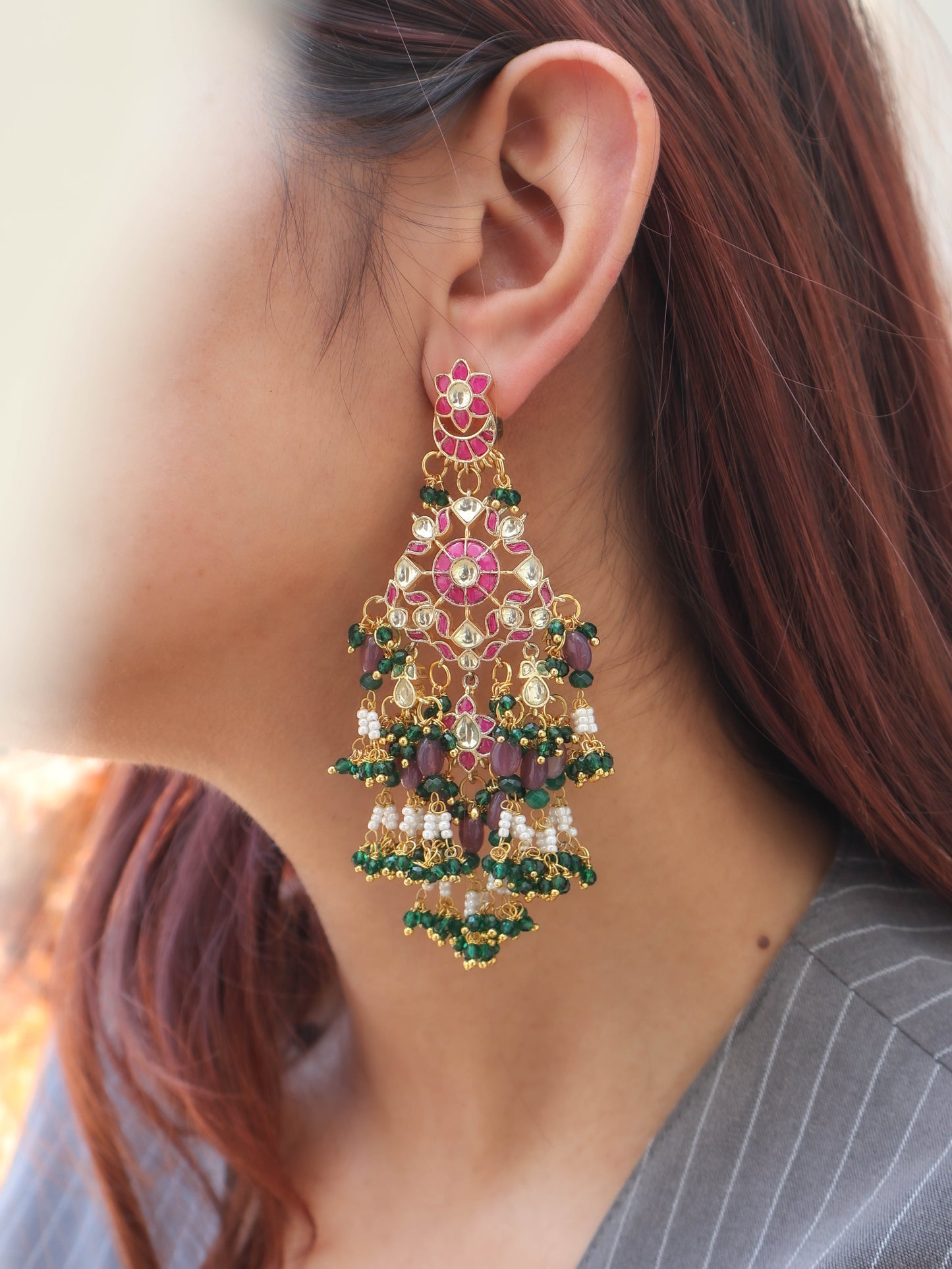 Mahi Green Kundan Earrings