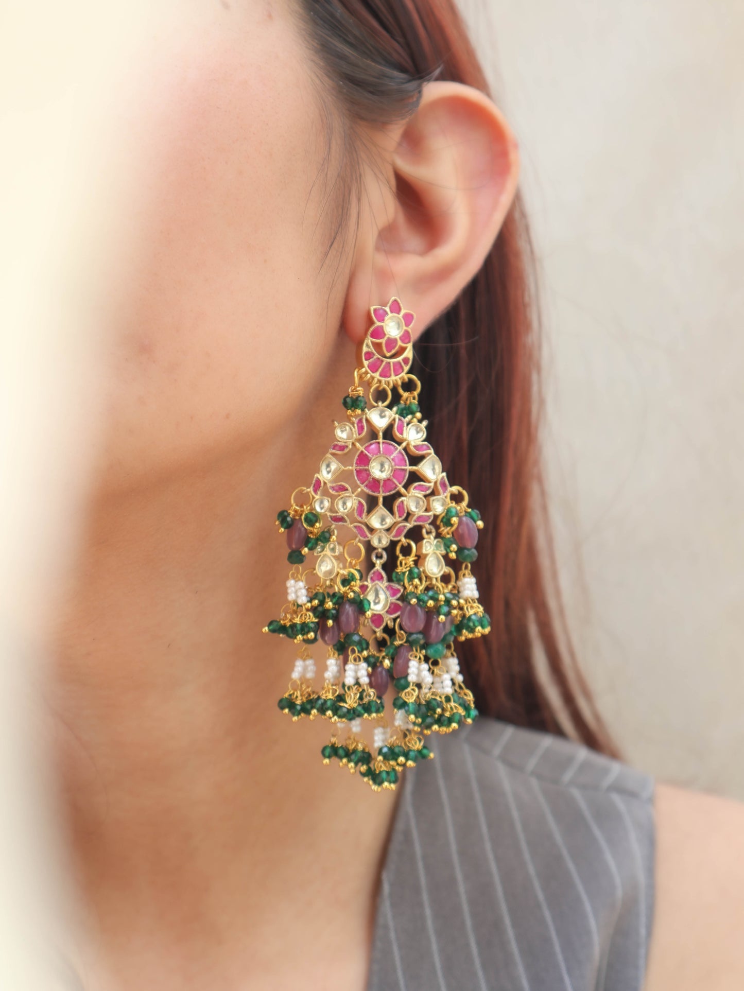 Mahi Green Kundan Earrings