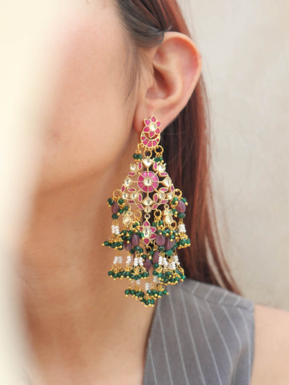 Mahi Green Kundan Earrings
