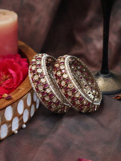 Luna Pink Polki Bangle - Set of 2