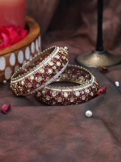 Luna Pink Polki Bangle - Set of 2