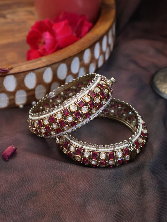 Luna Pink Polki Bangle - Set of 2