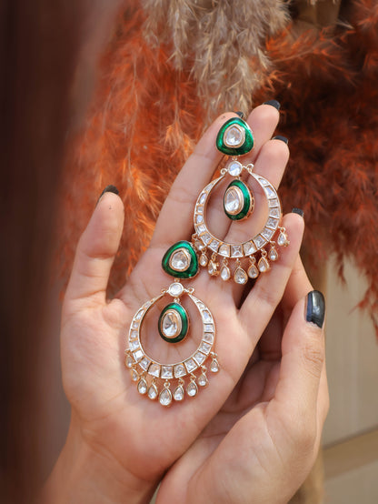 Zarina Green Chaandbaali Polki Earrings