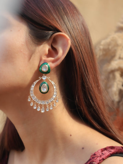 Zarina Green Chaandbaali Polki Earrings