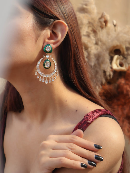 Zarina Green Chaandbaali Polki Earrings