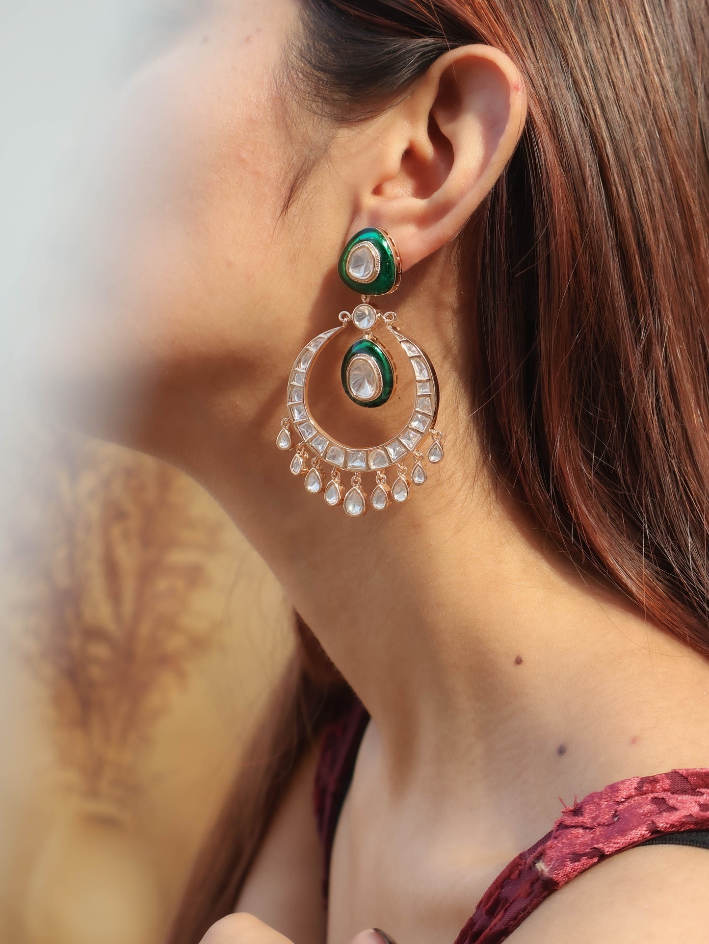 Zarina Green Chaandbaali Polki Earrings