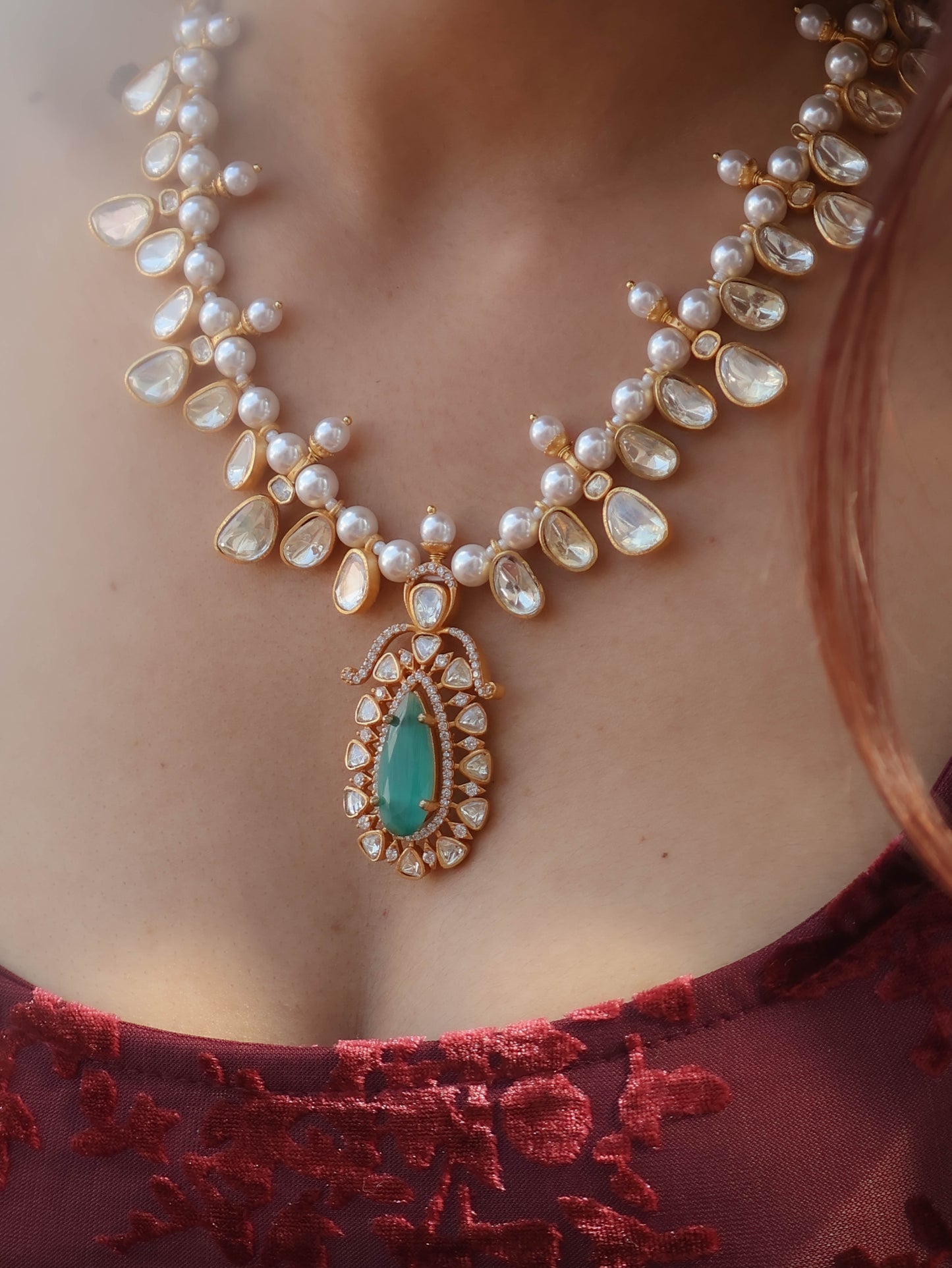 Maha Mint Green Polki Necklace Set