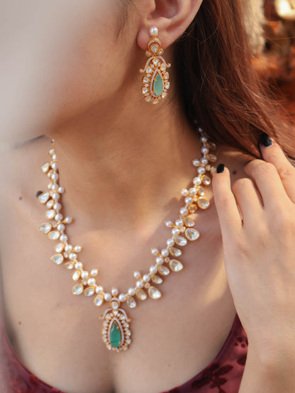 Maha Mint Green Polki Necklace Set