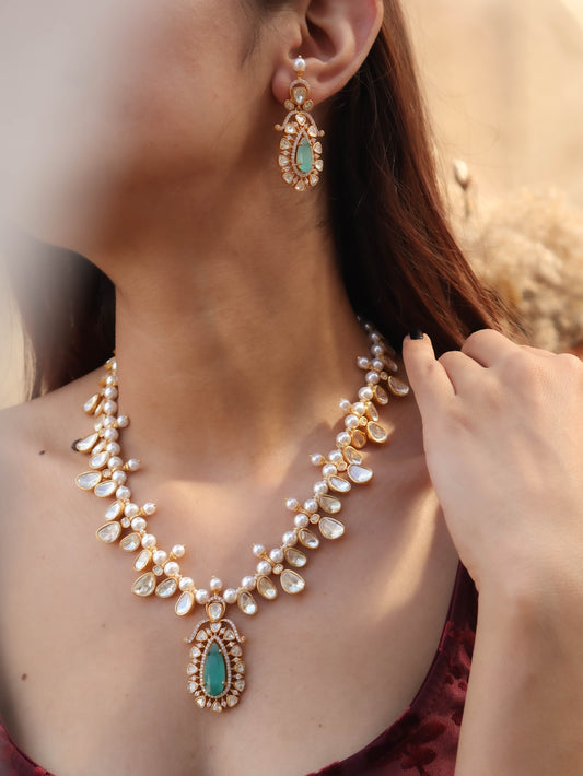 Maha Mint Green Polki Necklace Set