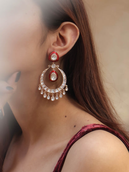 Zarina Polki Red Chaandbaali Earrings