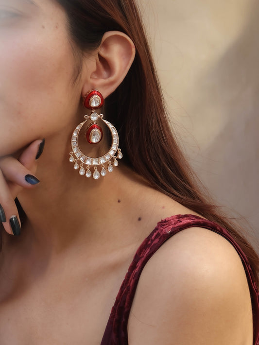 Zarina Polki Red Chaandbaali Earrings