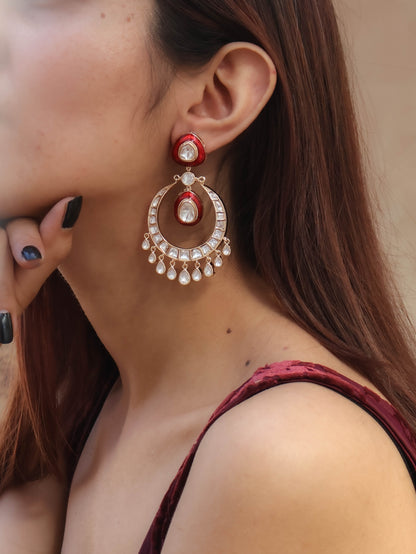 Zarina Polki Red Chaandbaali Earrings