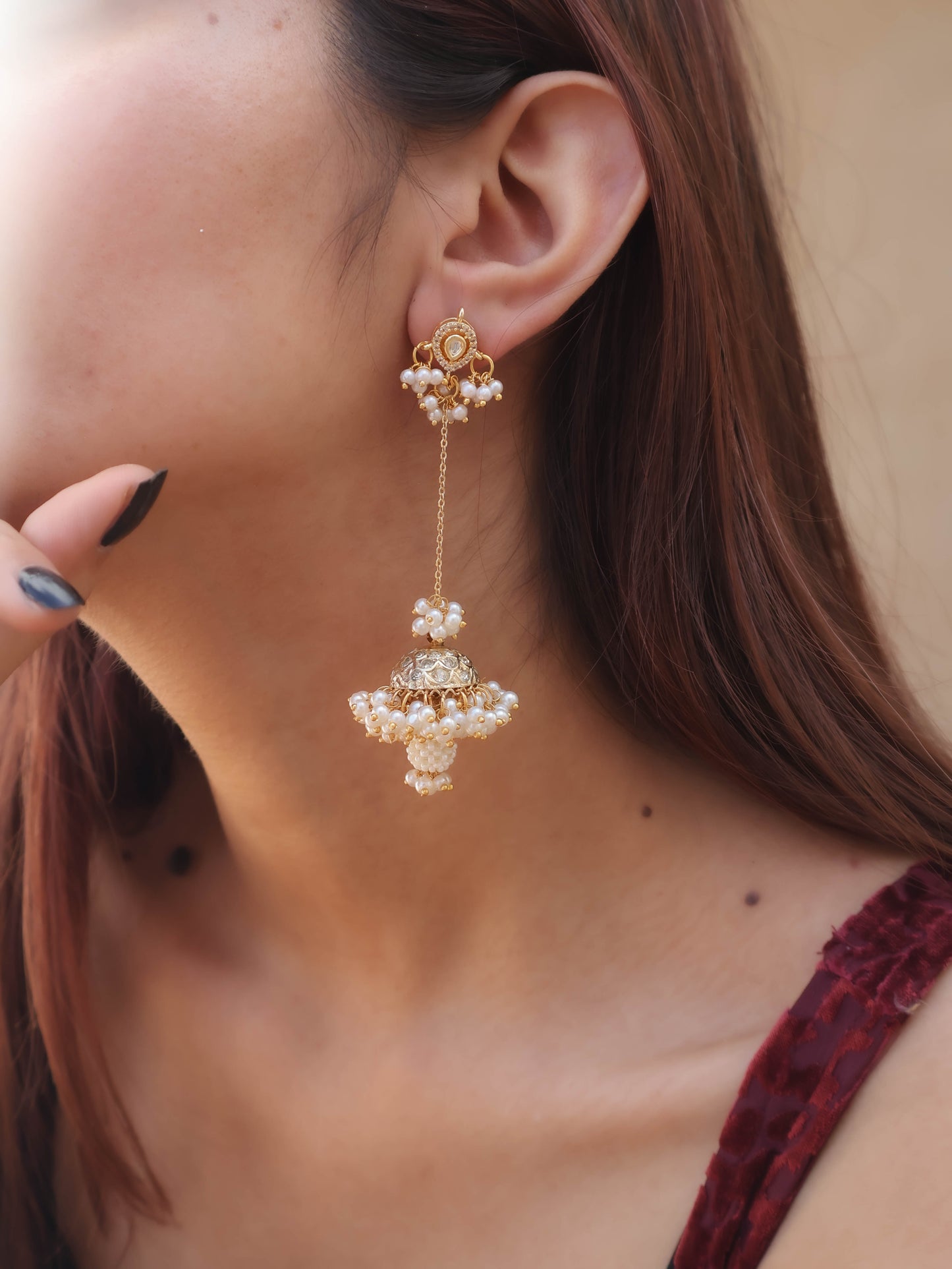 Amara Jhumka Pearls Kundan Earrings