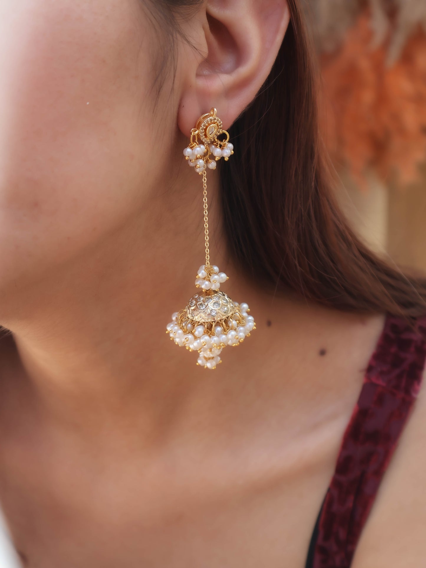 Amara Jhumka Pearls Kundan Earrings