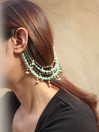Nimrat Meenakari Mint Green Ear Chain & Hair Accessory