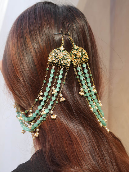 Nimrat Meenakari Mint Green Ear Chain & Hair Accessory
