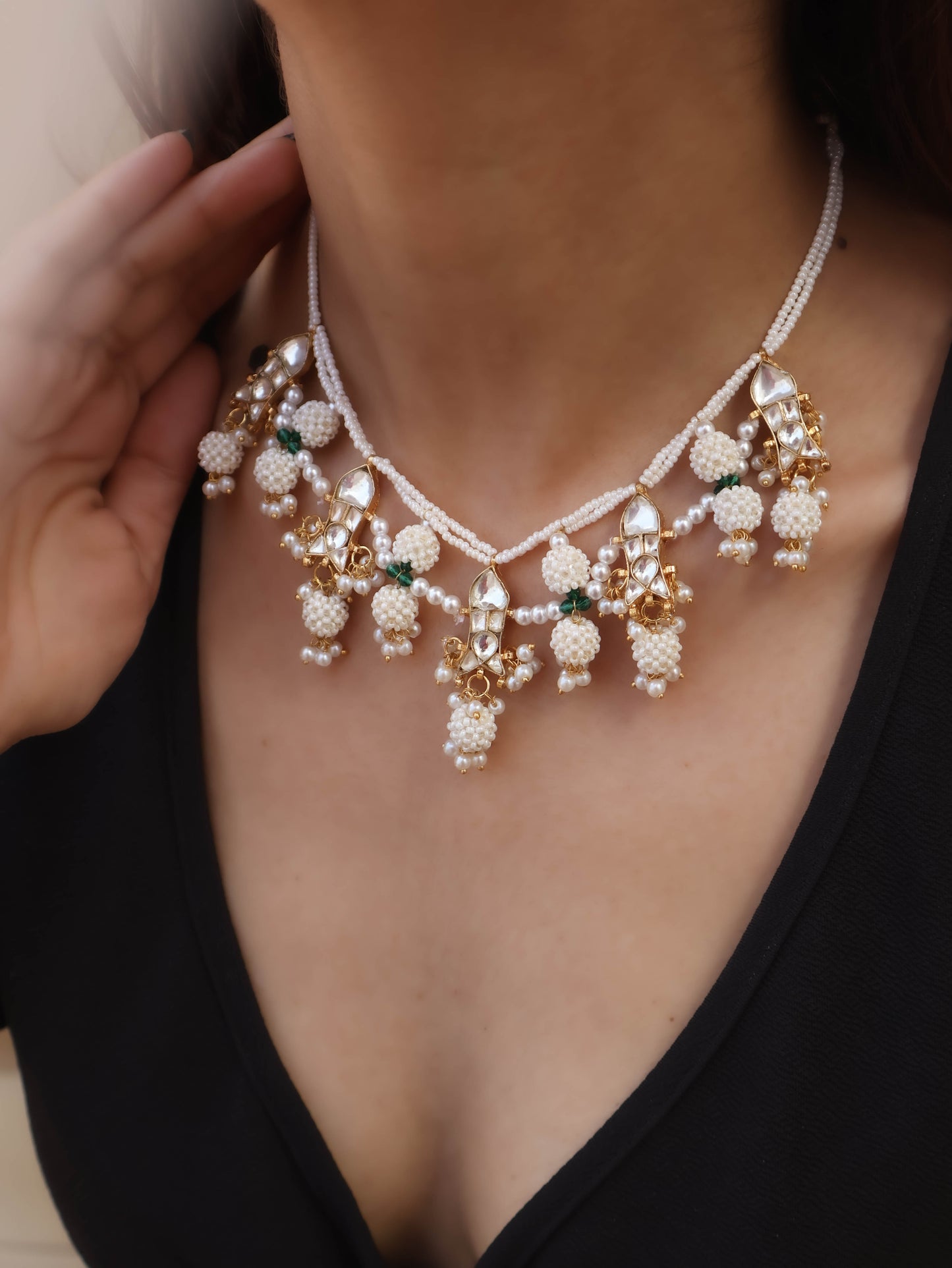 Fern Kundan Pearl Choker Necklace