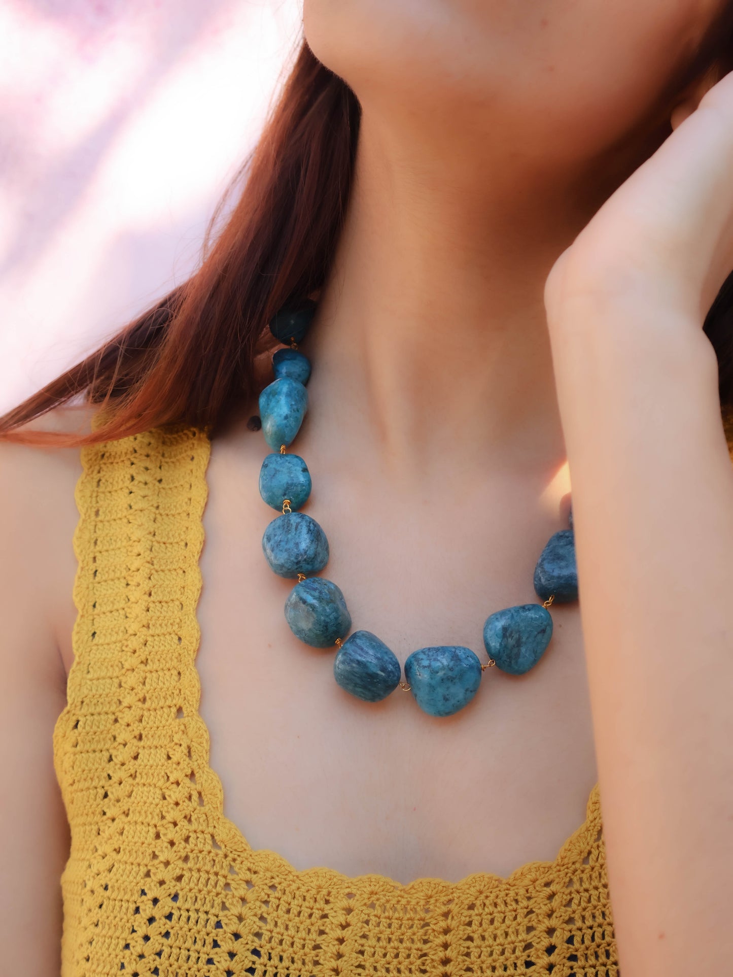 Zeenah Blue Apatite Long Necklace