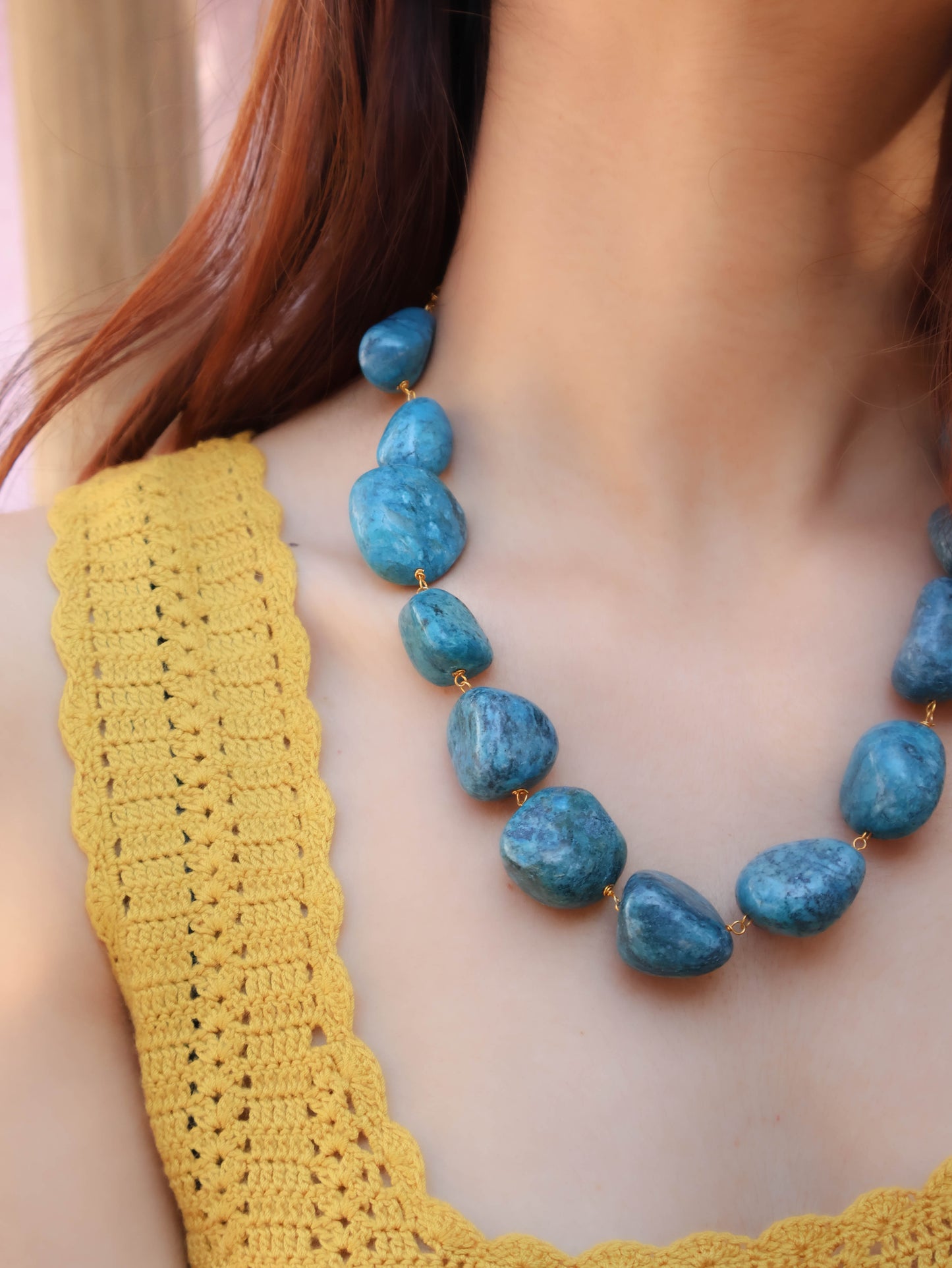 Zeenah Blue Apatite Long Necklace