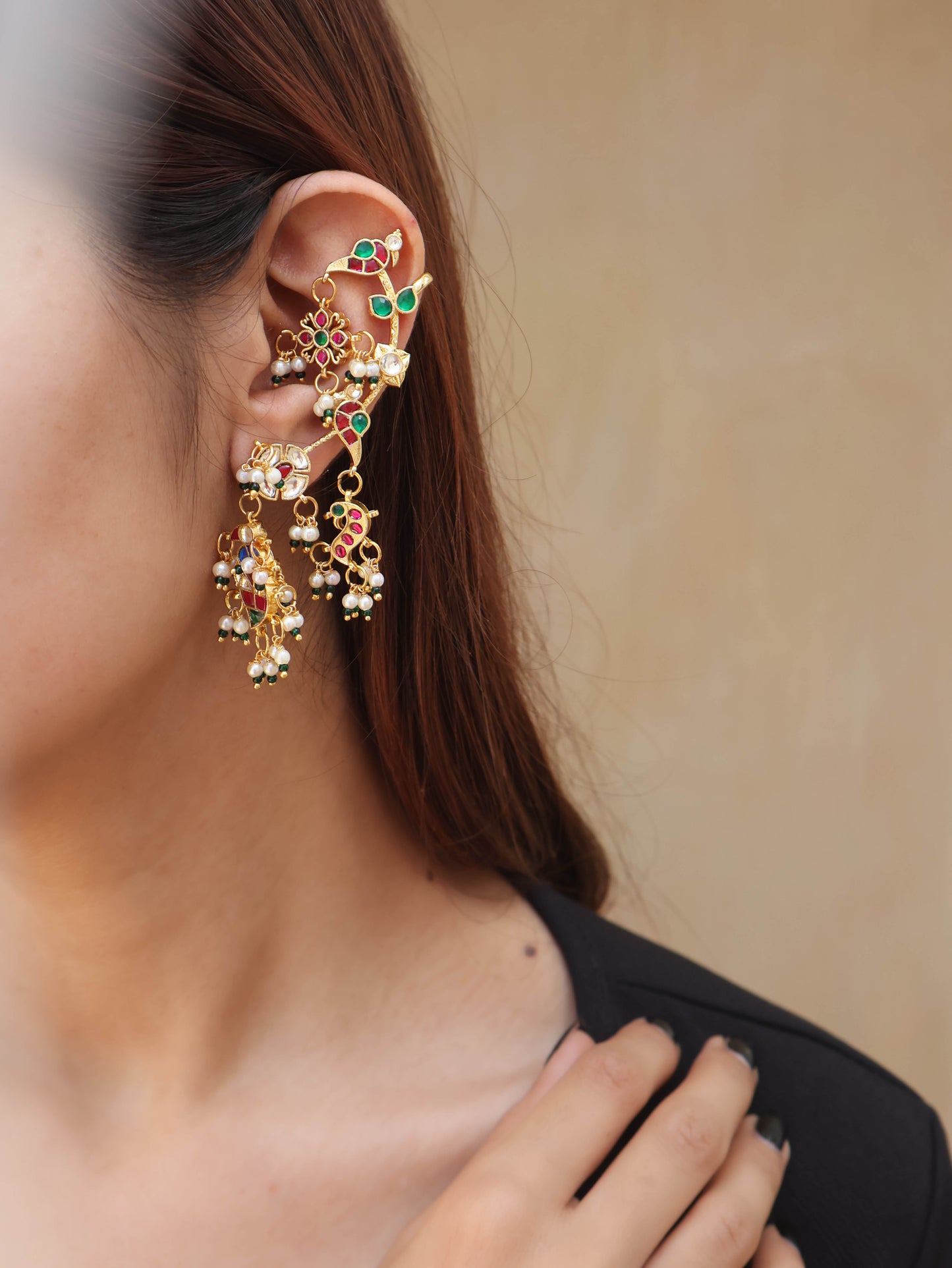 Jhankar Multicolored Kundan Earcuff  Earrings