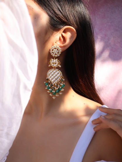 Suwarn Kundan Green Chandbali Earrings