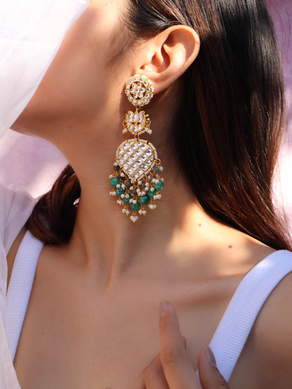 Suwarn Kundan Green Chandbali Earrings