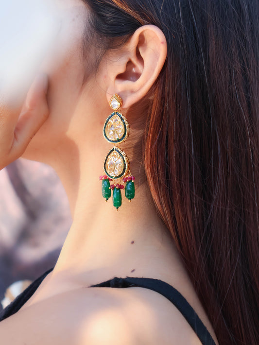 Shira Kundan Green Earrings