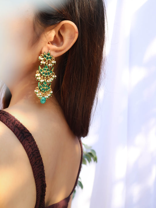 Cara Green Kundan Earrings