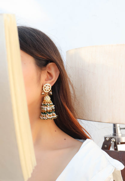 Sifra Green Kundan Jhumka Earrings