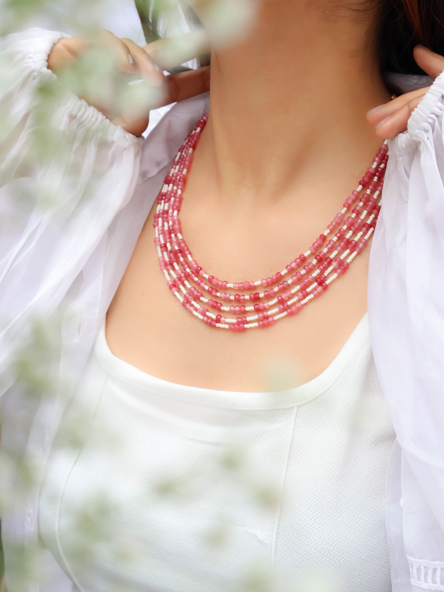 Qala Pink Multilayered Necklace