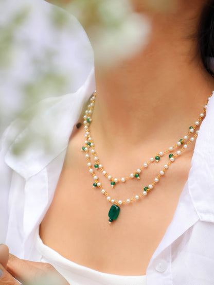 Hanifa Green Multilayered Necklace