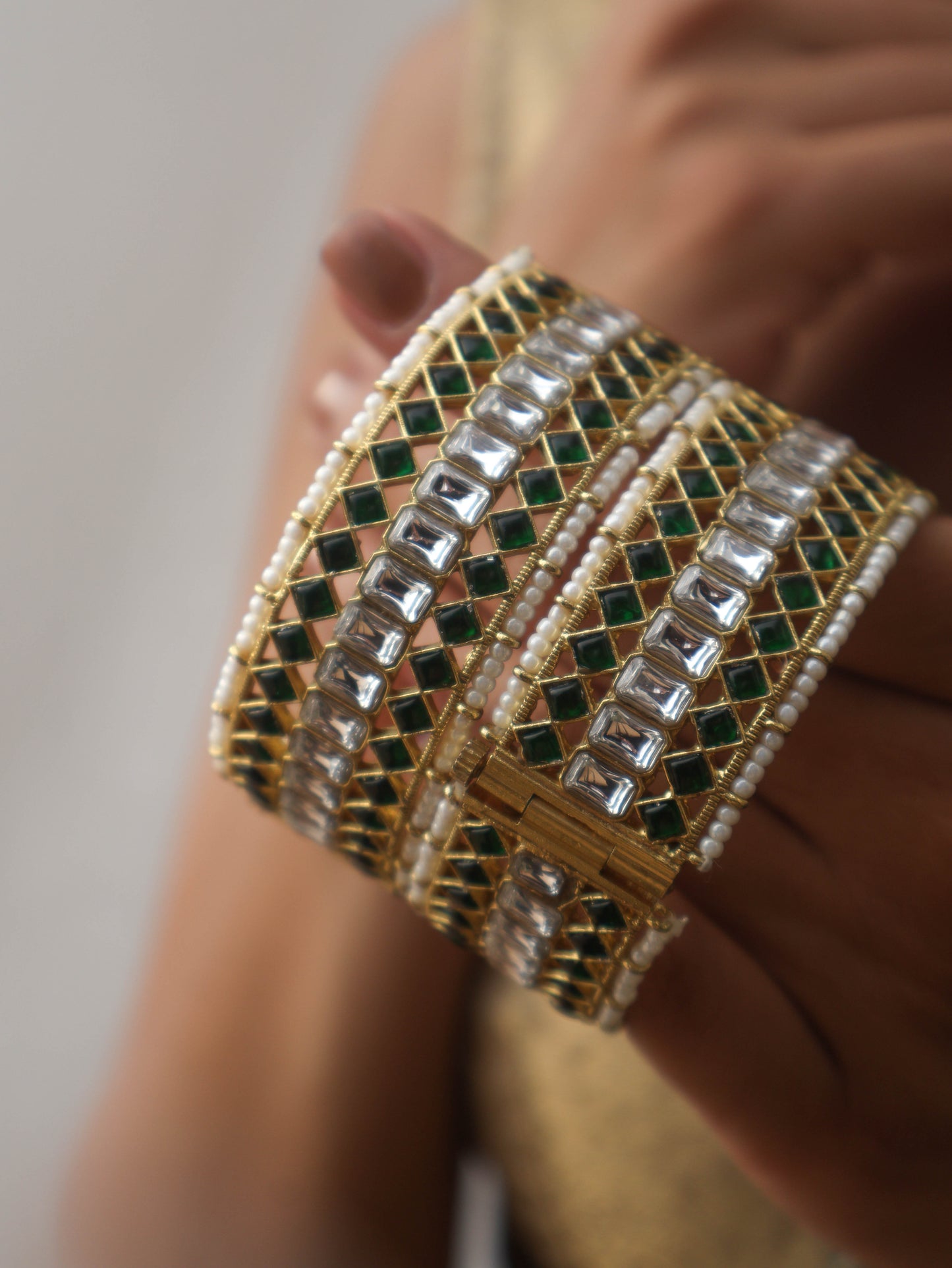 Rowan Green Kundan Bangles - Pair of 2
