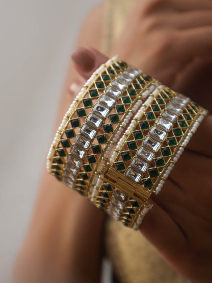 Rowan Green Kundan Bangles - Pair of 2