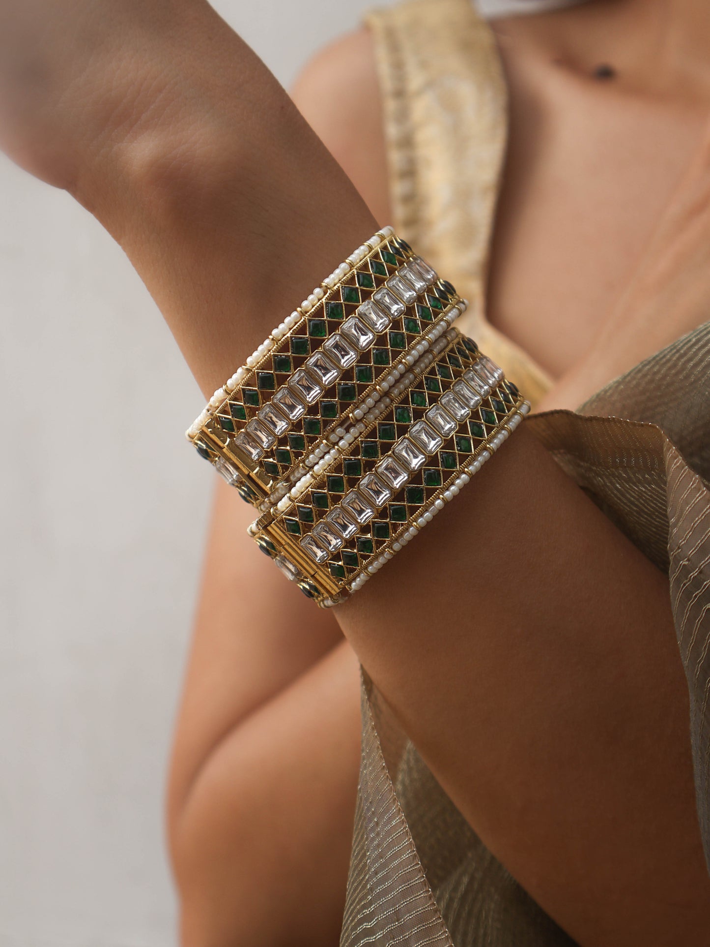 Rowan Green Kundan Bangles - Pair of 2