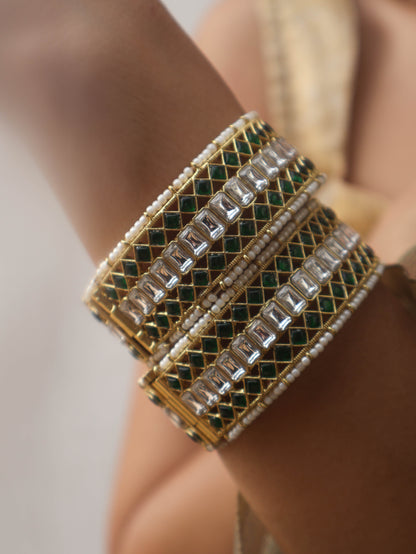 Rowan Green Kundan Bangles - Pair of 2