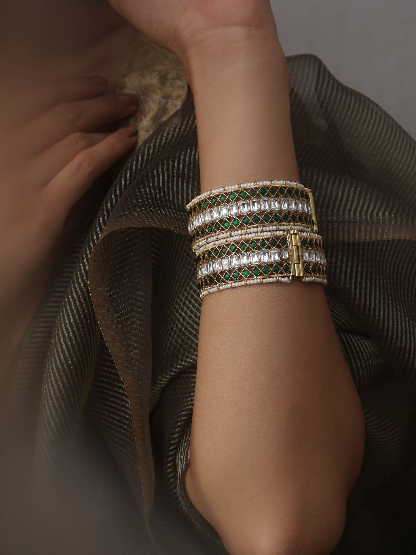Rowan Green Kundan Bangles - Pair of 2