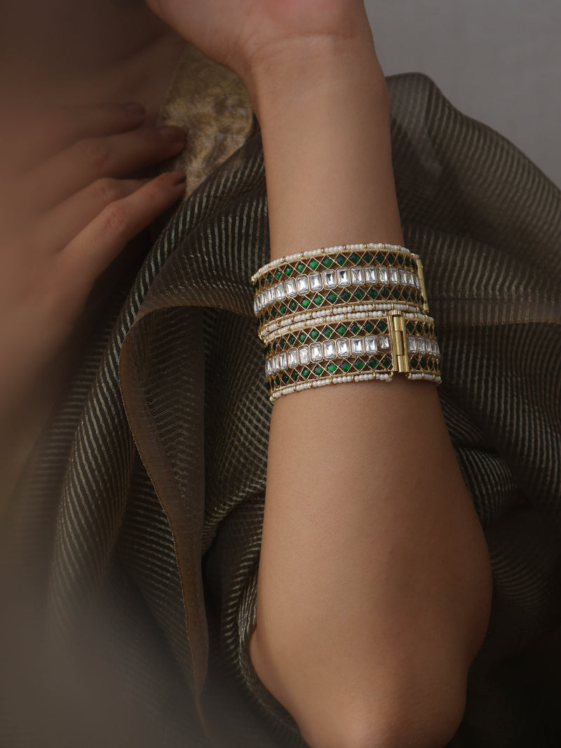 Rowan Green Kundan Bangles - Pair of 2