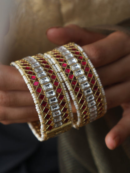 Rowan Red Kundan Bangles - Pair of 2