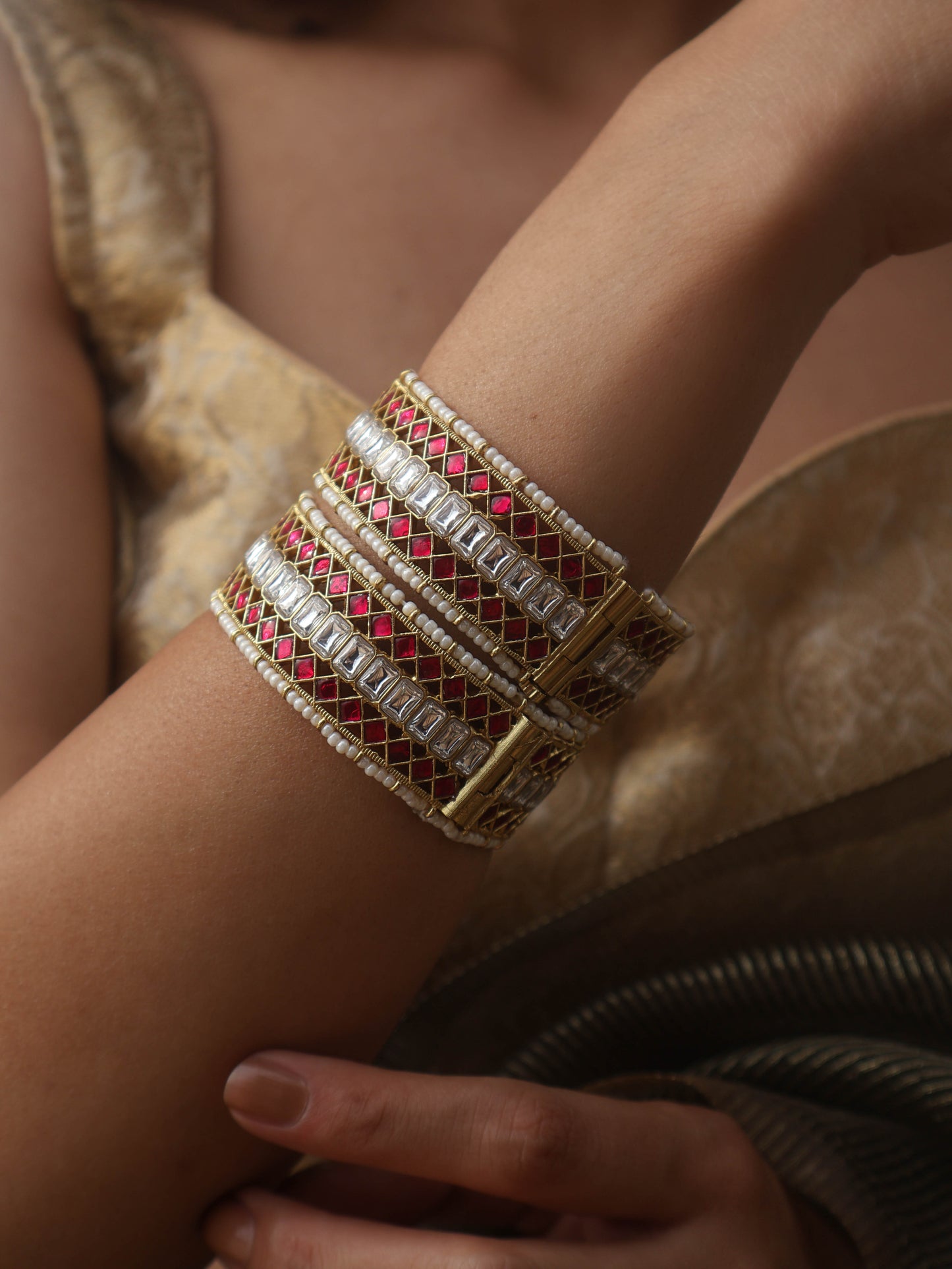 Rowan Red Kundan Bangles - Pair of 2