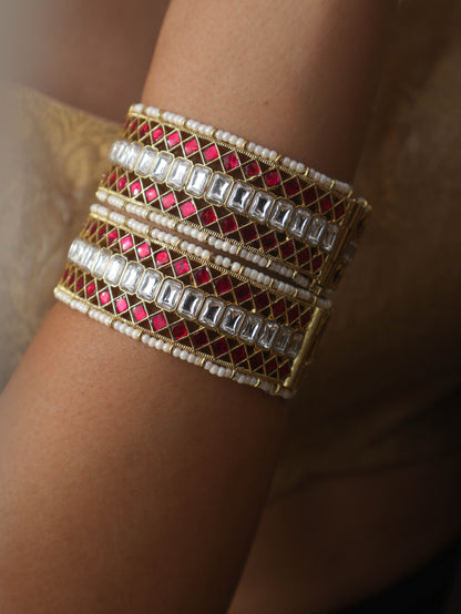 Rowan Red Kundan Bangles - Pair of 2