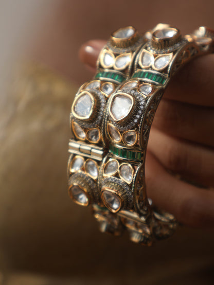 Emiko Green Polki Bangles - Set of 2