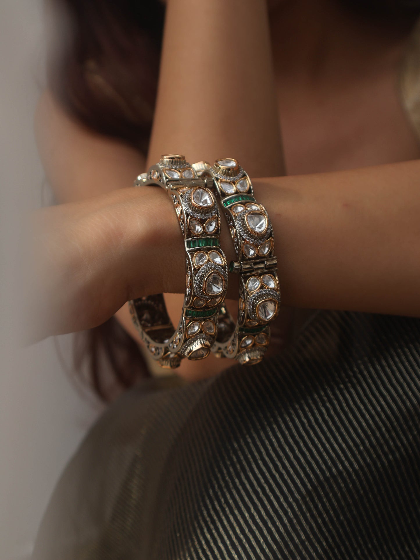 Emiko Green Polki Bangles - Set of 2