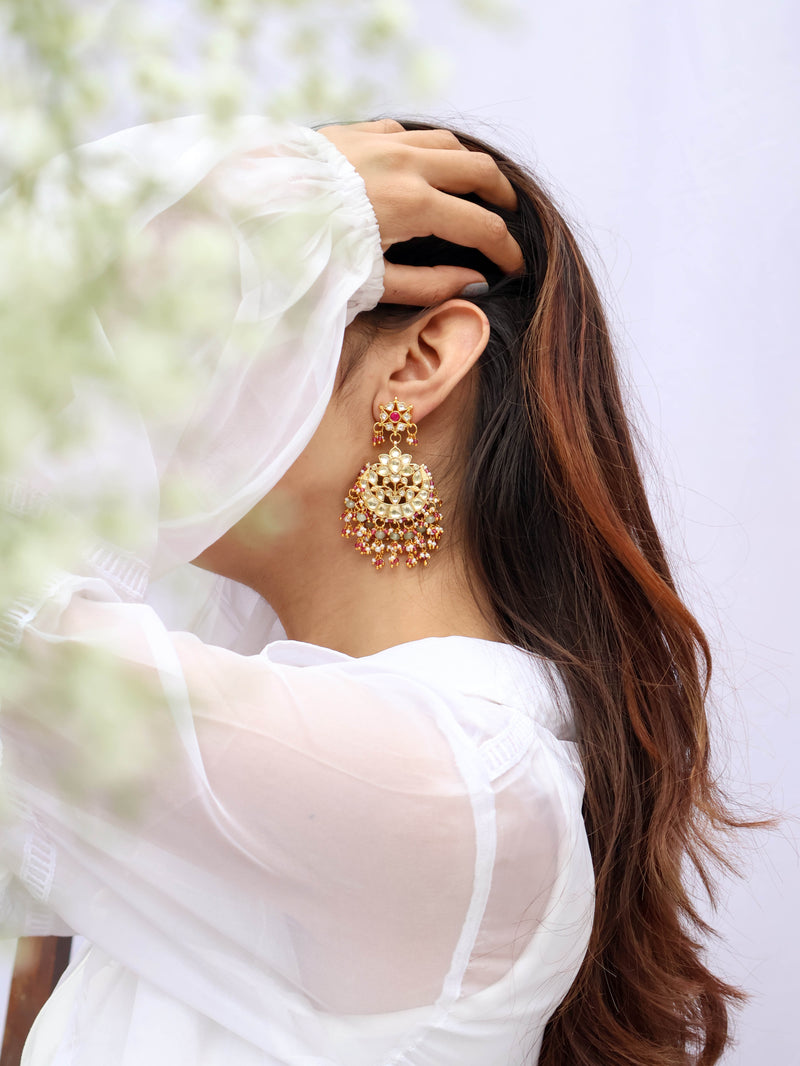 Mithila Pink Kundan Chaandbaali Earrings