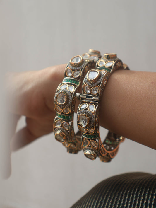 Emiko Green Polki Bangles - Set of 2