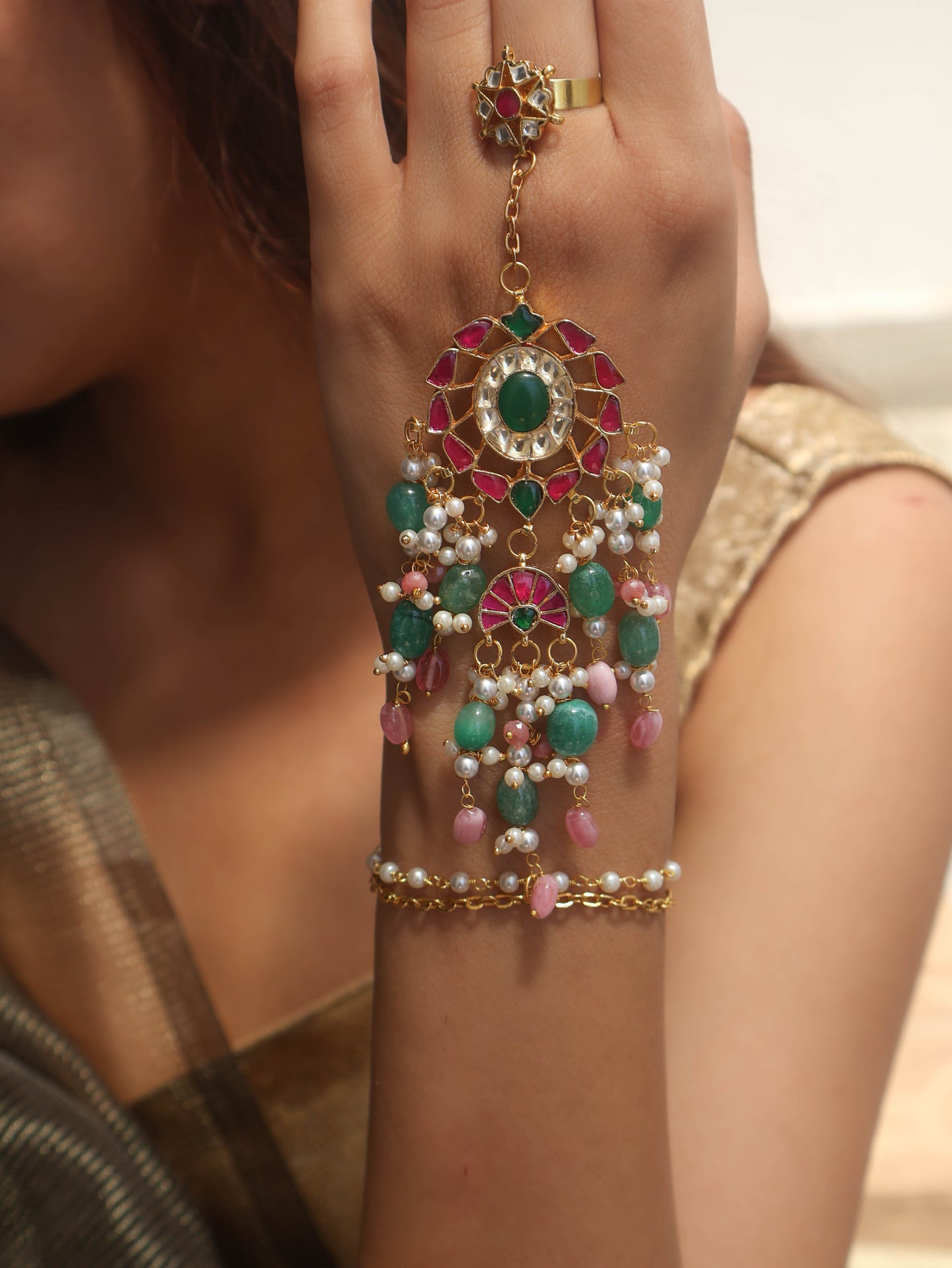 Fiora Kundan Multicolour Hathphool