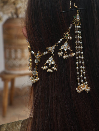 Visha Red Kundan Earchain Earrings