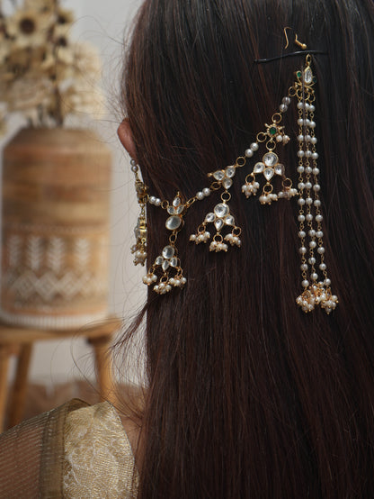 Visha Red Kundan Earchain Earrings