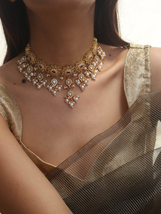 Purva Red Kundan Necklace