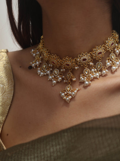 Purva Red Kundan Necklace