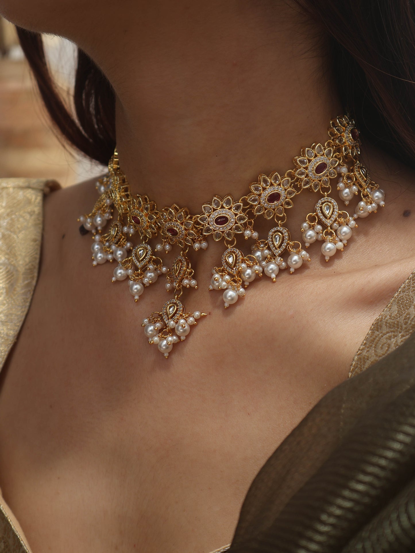 Purva Red Kundan Necklace